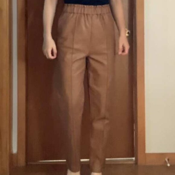 Brown Formal Faux-Leather Pants | By Frnch Paris | Size S | Barely Worn - Picture 1 of 2